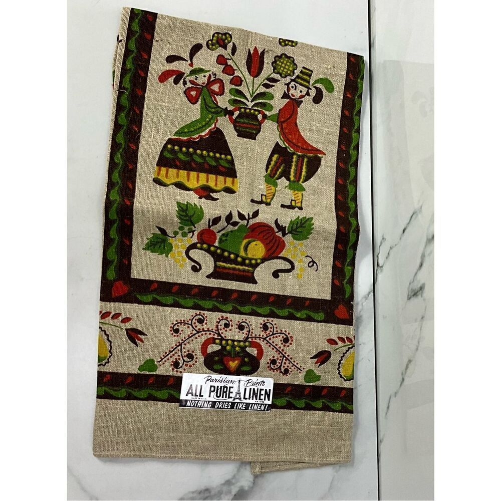 VINTAGE Parisian Prints 100% Pure Linen Tea Towel